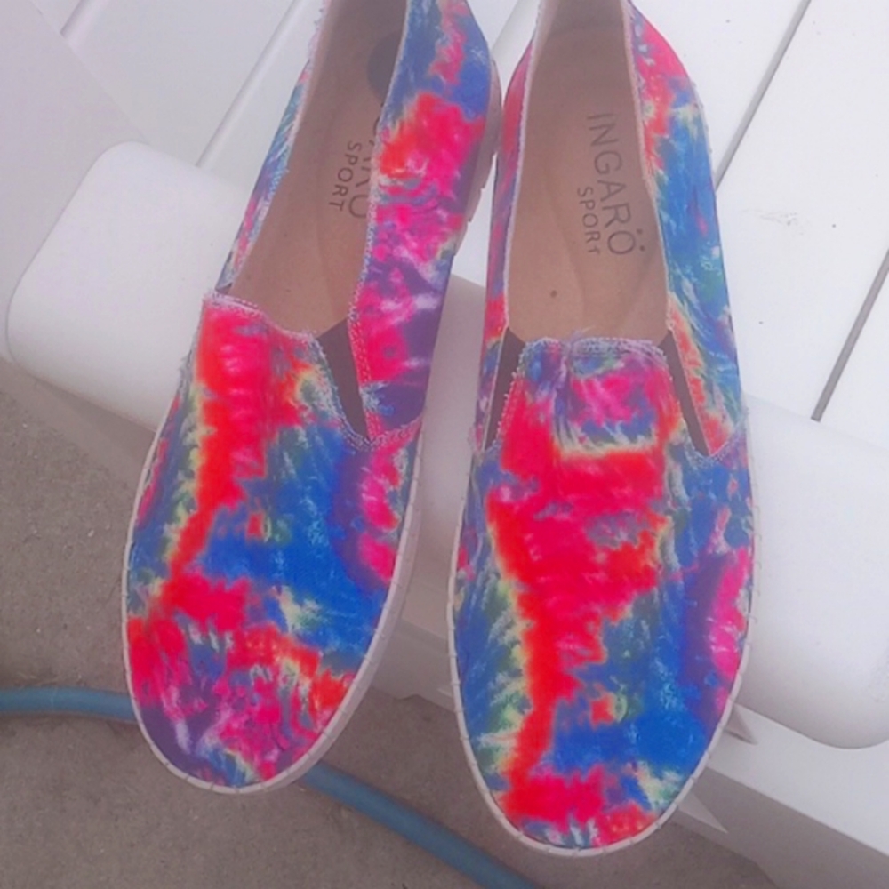 Painted canvas slip on beautiful colors deep blue, pink etc